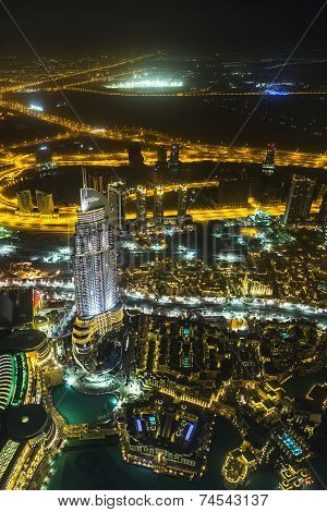 Address Hotel At Night In The Downtown Dubai Area Overlooks The Famous Dancing Fountains