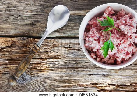 Minced Meat In A White Bowl