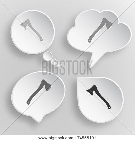 Axe. White flat vector buttons on gray background.