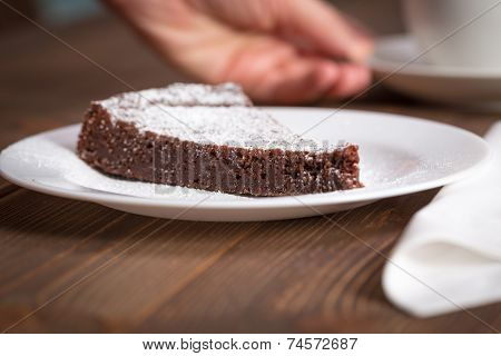 Chocolate Cake Slice On White Dish