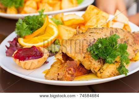 polish traditional dish  - duck with apples and potato