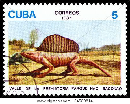 Vintage  Postage Stamp.   Dinosaur  Dimetrodon.