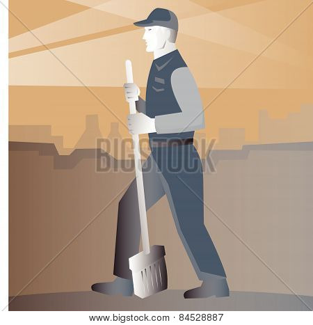 Cleaner Street Sweeper With Broom Working Retro