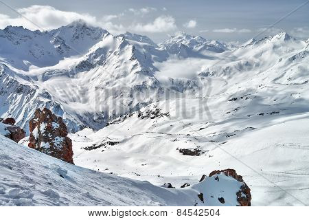Mountain Baksan Valley, Elbrus And Cheget, Russia.