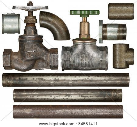 Old valves ant pipes isolated on white