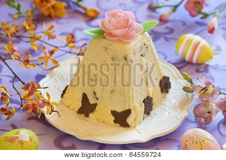 Traditional Easter cottage cheese dessert with orange and chocolate