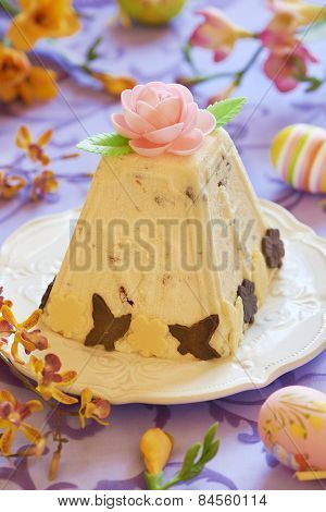 Traditional Easter cottage cheese dessert with orange and chocolate