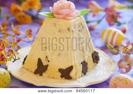 Traditional Easter cottage cheese dessert with orange and chocolate