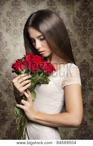 Romantic Woman With Roses