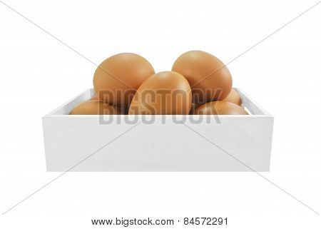 egg in white wood box