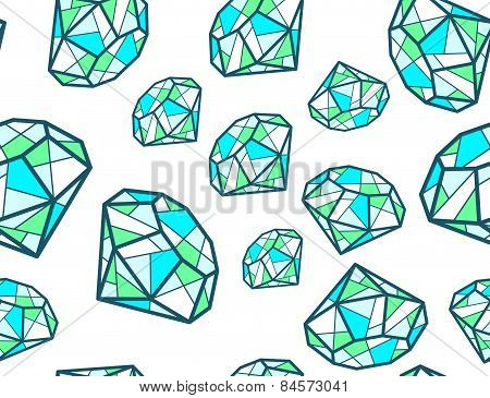 Vector Illustration Of Pattern Of Green Emeralds Of Different Sizes On White Background.