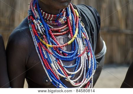 Close Up Of Necklaces Of Arbore Tribe Woman