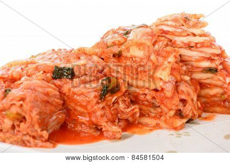Cutted Gimchi On A White Plate