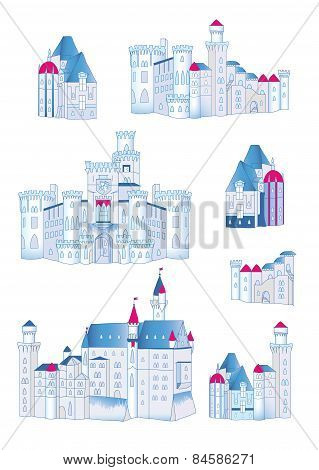 Winter medieval castles design vector elements