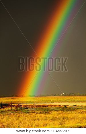 Bright rainbow on country skyline