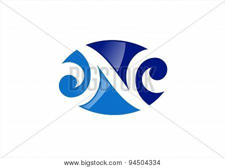 abstract geometric letter N logo and elements modern cloud wave symbol icon vector design.