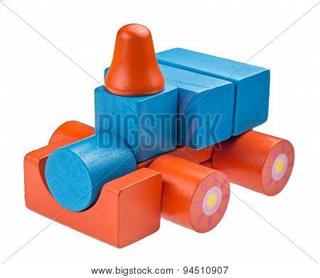 Toy car made from colored wooden blocks
