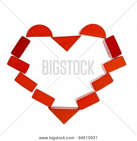 Heart frame  made from red wooden blocks