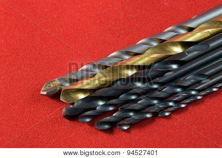 Close up different kinds and number of Metal drill bits