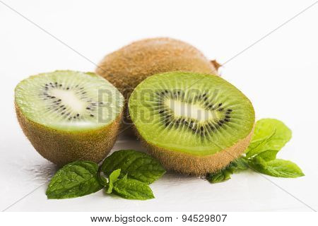 Juicy Kiwi Fruit And Freas Mint Leaves
