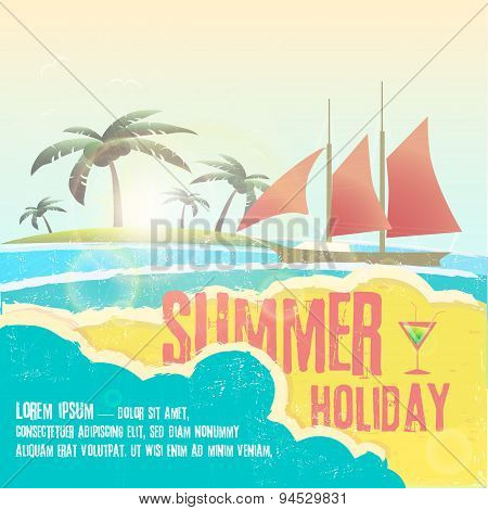 Seaside view poster. Vector background.