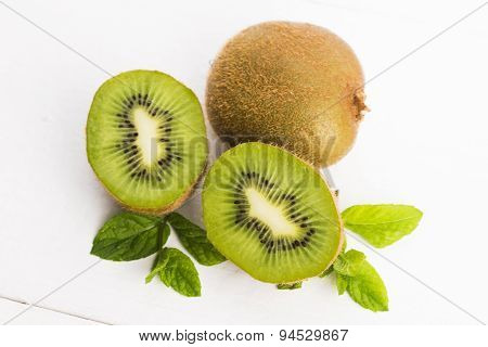 Juicy Kiwi Fruit And Freas Mint Leaves