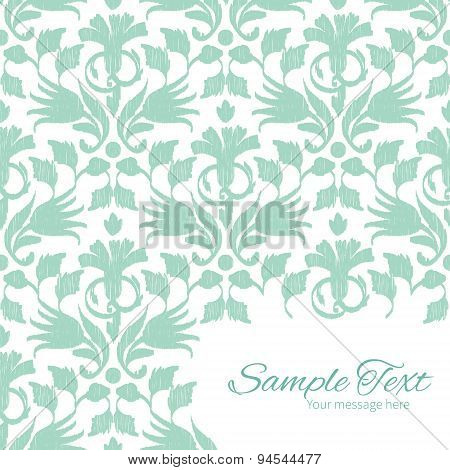 Vector abstract green ikat frame corner pattern background