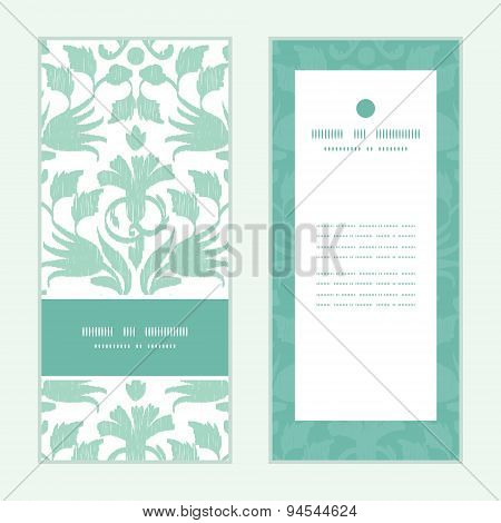 Vector abstract green ikat vertical frame pattern invitation greeting cards set