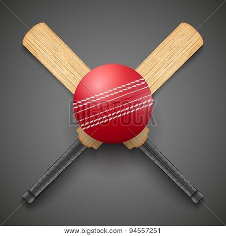 Vector illustration of cricket leather ball and wooden bats.