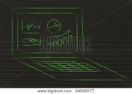 Computer With Graphs And Stats For Data Analysis