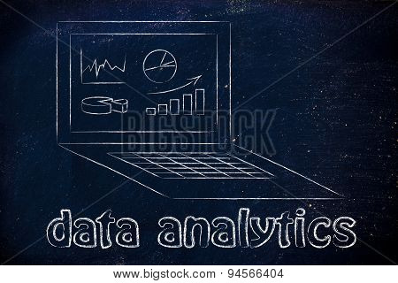 Computer With Graphs And Stats For Data Analytics