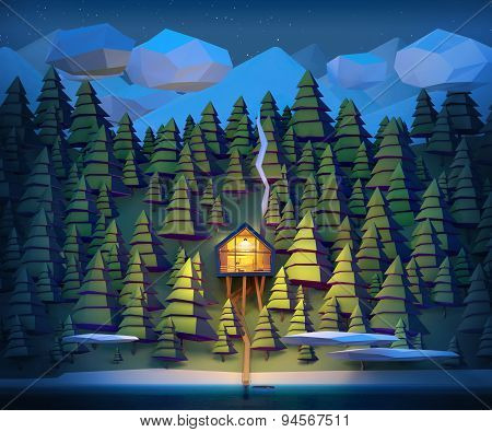 House On Wild Coast Of A Mountain River
