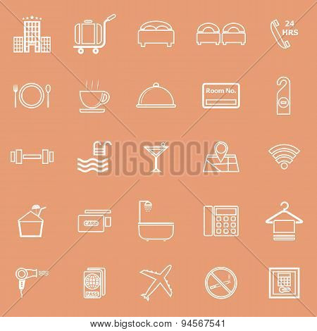 Hotel Line Icons On Orange Background