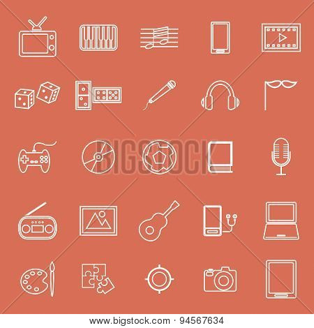Entertainment Line Icons On Orange Background