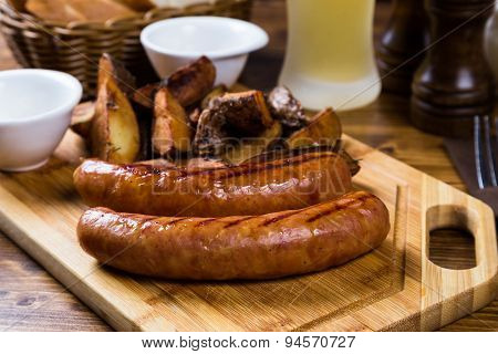 Grilled Sausages With Roast Potato With Spices