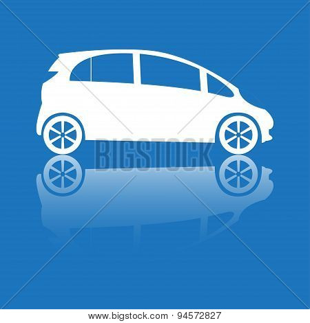 Car icon with reflection. Vector silhouette.