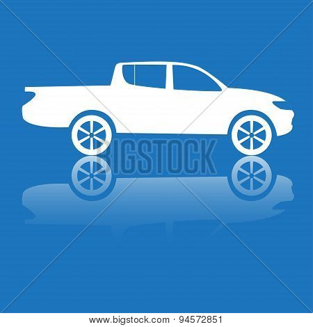 Car icon with reflection. Vector silhouette.