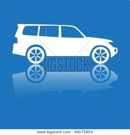Car icon with reflection. Vector silhouette.