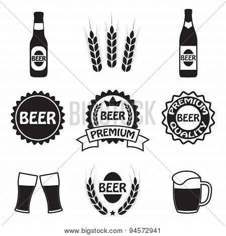 Beer icons, symbols and labels set. Vector.