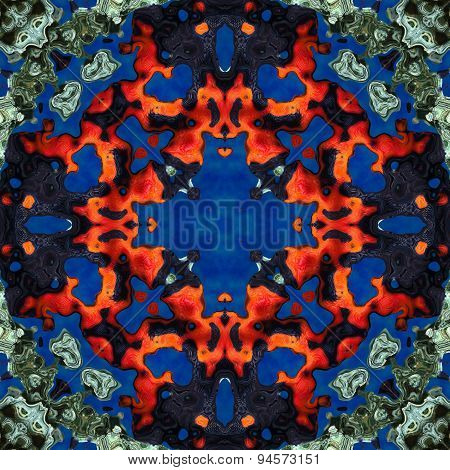 Abstract Seamless Metallic Pattern With Infernal Elements Over The Blue Water Background
