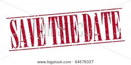 Save The Date Red Grunge Vintage Stamp Isolated On White Background