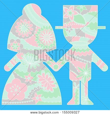 Bride And Groom Simple Silhouette Painted Colorful
