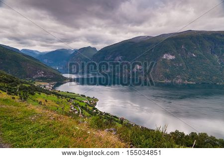 View at Aurland in cloudy weather Norway