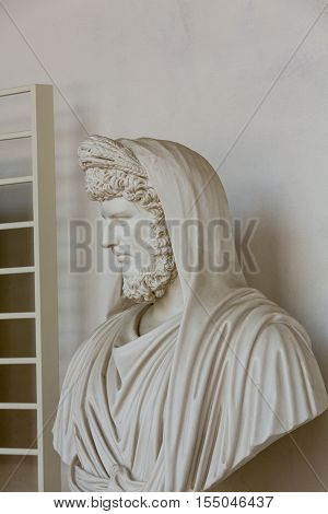 ROMA, ILTALY - JUNE 12, 2015: Ancient bust of the man in the baths of Diocletian in Rome. Italy