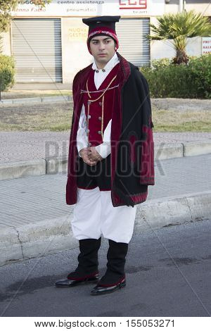 SELARGIUS, ITALY - September 9, 2012: Former marriage Selargino - Sardinia - portrait of a man of the folk group of Settimo San Pietro