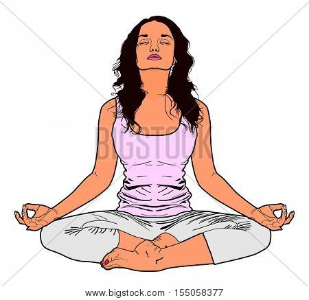 Vector Yoga Young Women Practice exercise relaxing human body nature Fitness class pose Meditation and clearing mind from life pressure Freedom concept Attractive girl practicing