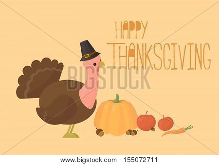 vector illustration card for Thanksgiving Day turkey and vegetables