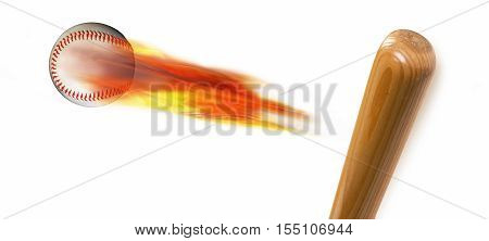 Baseball on fire and bat with room for your type.