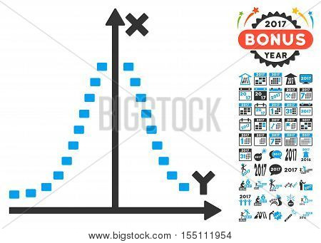 Dotted Gauss Plot icon with bonus 2017 new year pictograph collection. Vector illustration style is flat iconic symbols, modern colors.