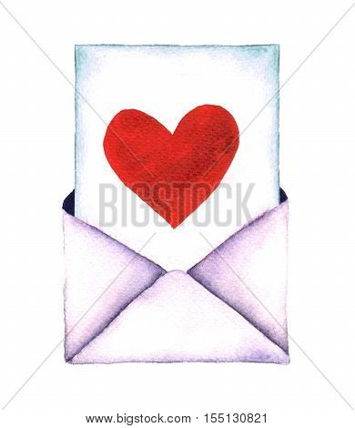Watercolor retro envelope. Vintage mail icon isolated on white background. Hand painted design element. Watercolor illustration.